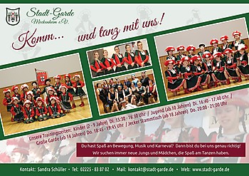 Komm... und tanz mit uns! Du hast Spaß an Bewegung, Musik und Karneval? Dann bist du bei uns genau richtig! Wir suchen immer neue Jungs und Mädels, die Spaß am Tanzen haben.