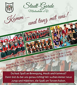 Komm... und tanz mit uns! Du hast Spaß an Bewegung, Musik und Karneval? Dann bist du bei uns genau richtig! Wir suchen immer neue Jungs und Mädels, die Spaß am Tanzen haben.
